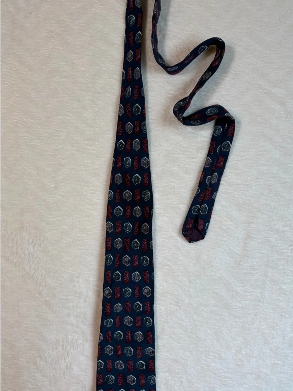 Don Loper Men's Geometric Blue Burgundy Gray Green Silk‎ Woven Designer Tie